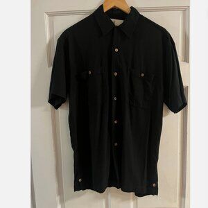 Vintage black silk button up cuba mexico